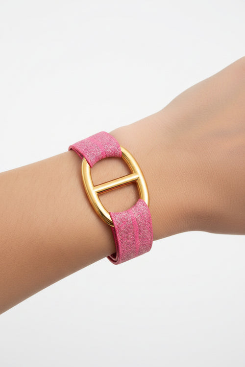 Bracelet manchette jonc doré et rose pailleté - Aleca Jewelry